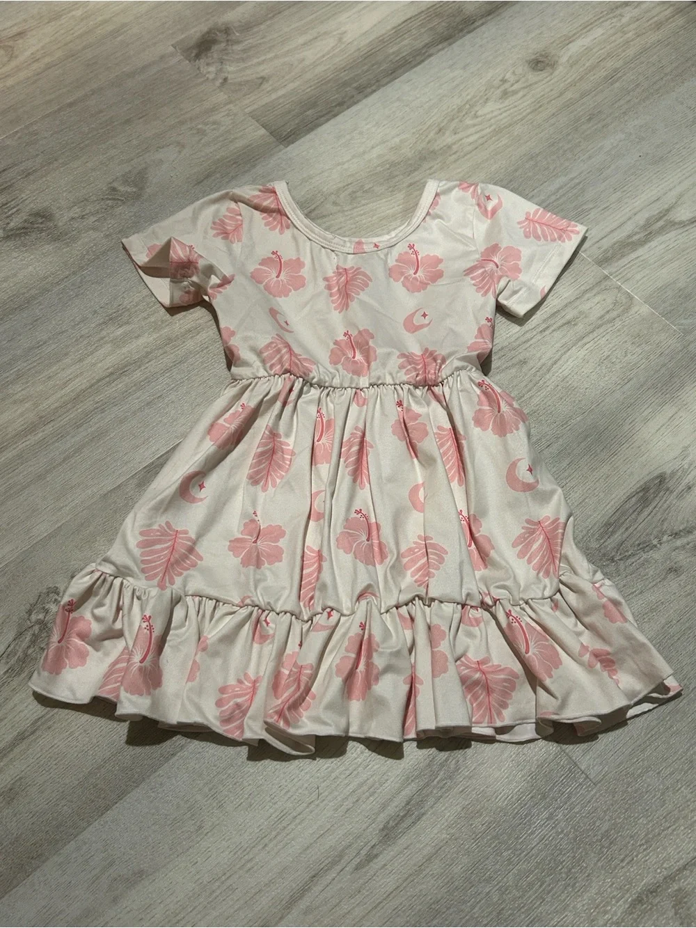Sweet Honey Hawaii Cream Dress with Pink Floral & Moon Print